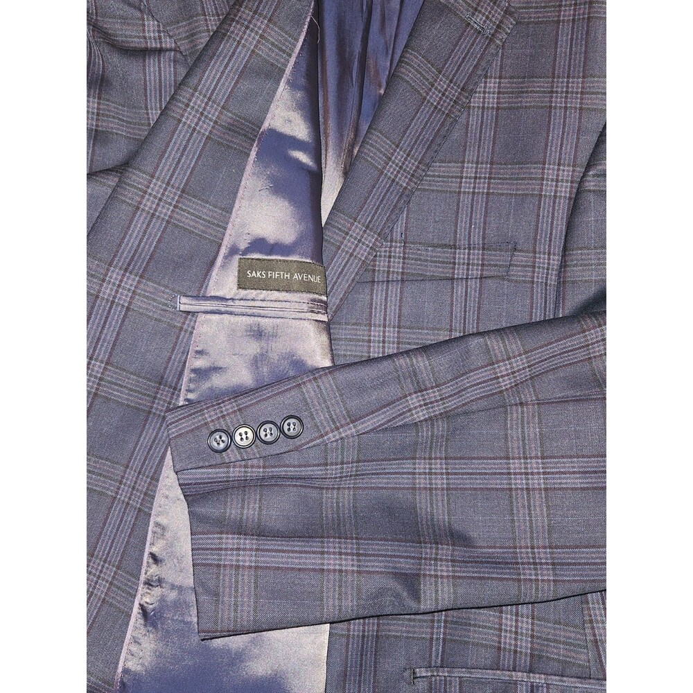 🔥Pristine🔥SAKS FIFTH AVENUE Blue Glen Plaid Slim Fit Pure Wool 44R Sport Coat
